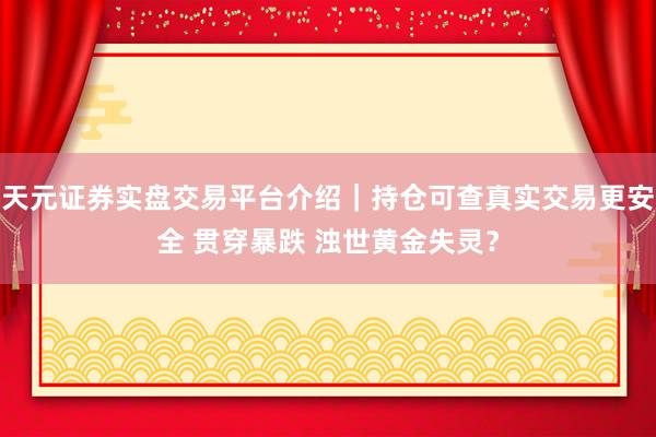 天元证券实盘交易平台介绍｜持仓可查真实交易更安全 贯穿暴跌 浊世黄金失灵？
