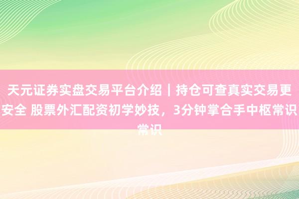 天元证券实盘交易平台介绍｜持仓可查真实交易更安全 股票外汇配资初学妙技，3分钟掌合手中枢常识