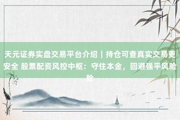 天元证券实盘交易平台介绍｜持仓可查真实交易更安全 股票配资风控中枢：守住本金，回避强平风险