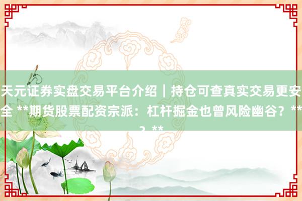 天元证券实盘交易平台介绍｜持仓可查真实交易更安全 **期货股票配资宗派：杠杆掘金也曾风险幽谷？**