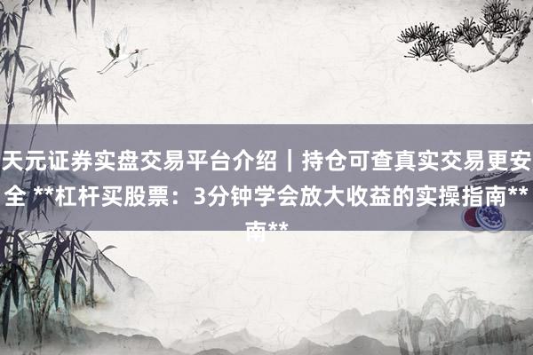 天元证券实盘交易平台介绍｜持仓可查真实交易更安全 **杠杆买股票：3分钟学会放大收益的实操指南**