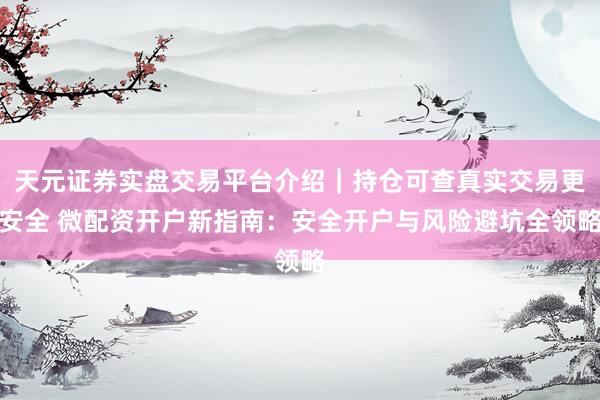 天元证券实盘交易平台介绍｜持仓可查真实交易更安全 微配资开户新指南：安全开户与风险避坑全领略